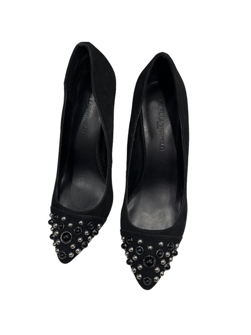 Karl Lagerfeld Paris Suede Gizela Pumps Heels Pointy Toes Embellished Women 8.5M